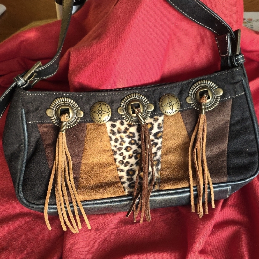 Stylish Brown and Black Women's Bag with Tassels
